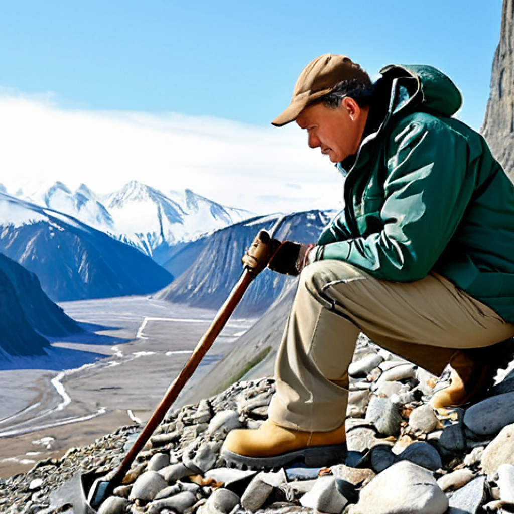 지구과학자 연봉 협상 시 유용한 팁 - Geologist in the Field**
"A determined geologist, fully clothed in practical field attire (khaki pa...