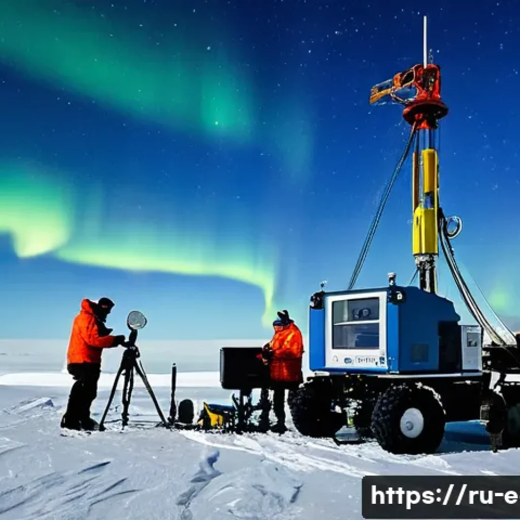 지구과학자 연구실 경험 공유 - **Prompt:** A team of diverse geoscientists, both male and female, equipped with specialized cold-we...