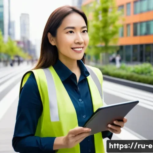 지구과학자 기업 연구직 진출 방법 - **Prompt:** A dynamic, wide-angle shot of a female environmental consultant in her early 30s, profes...