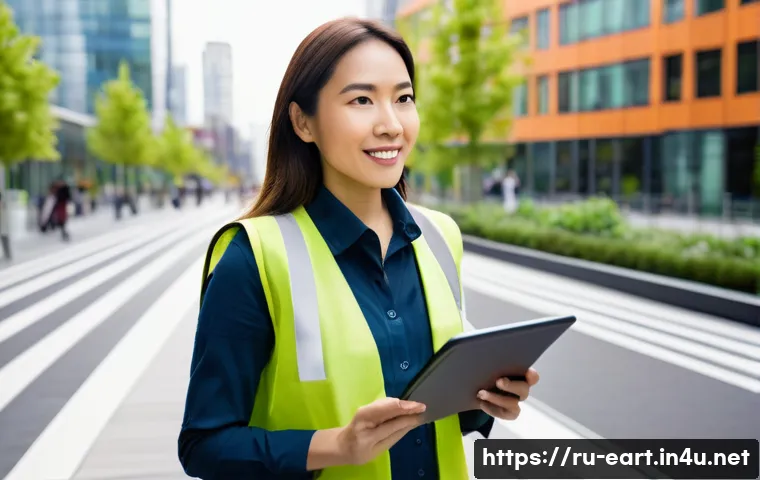 지구과학자 기업 연구직 진출 방법 - **Prompt:** A dynamic, wide-angle shot of a female environmental consultant in her early 30s, profes...