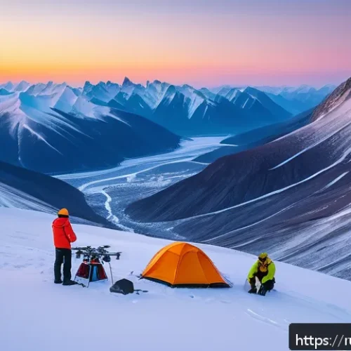 지구과학자 현장 경험 - A detailed scene of a geological expedition in a remote Siberian mountain range during winter, featu...