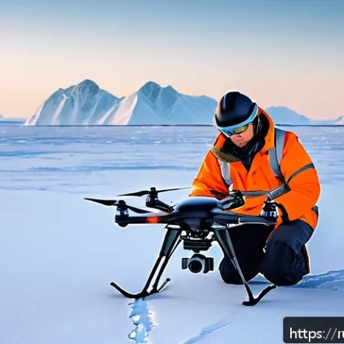 지구과학자 직장 내 성장 기회 - A professional Russian geologist operating a drone over a vast Arctic tundra landscape, wearing warm...
